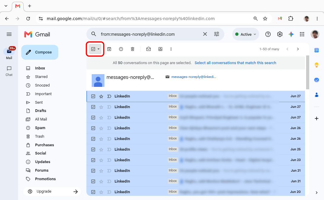 Select all emails on screen