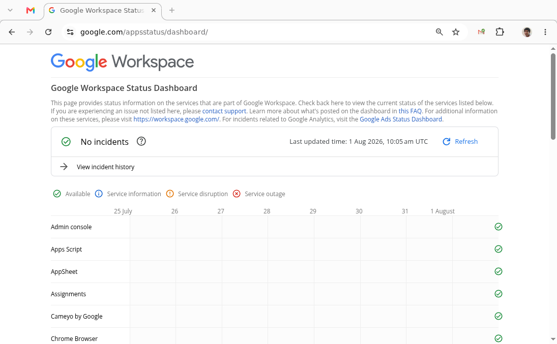 Google Workspace Apps Status